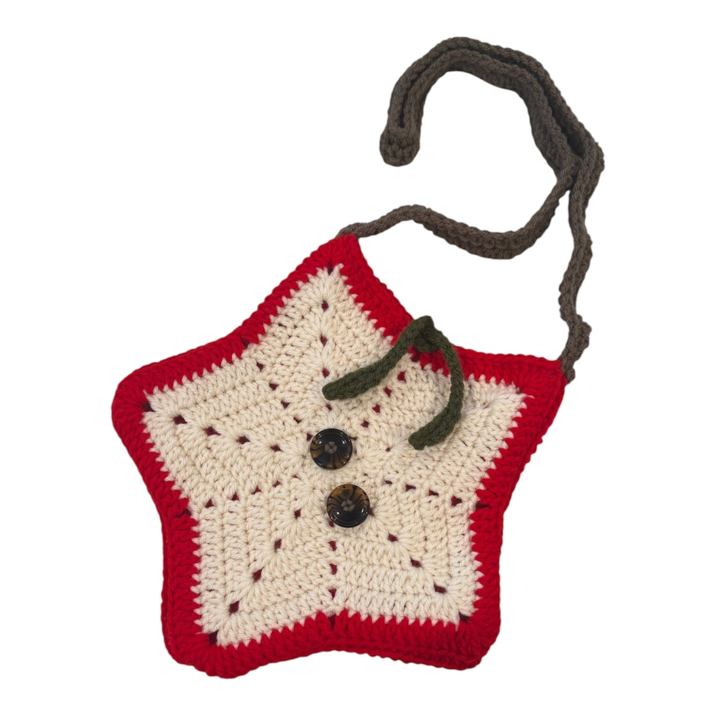 Handmade Crochet Apple Star Bag - Brown Buttons