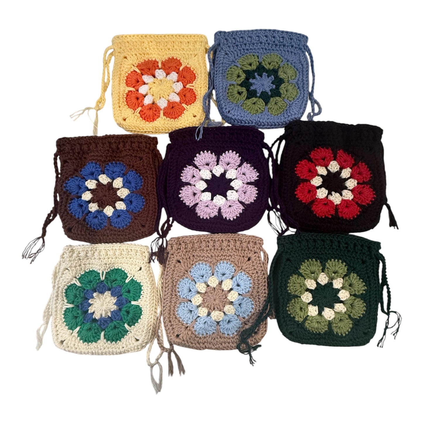 Handmade Crochet Granny Square Drawstring Pouch – Midnight