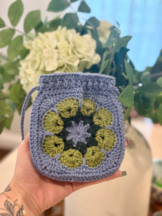 Handmade Crochet Granny Square Drawstring Pouch – Bluebell