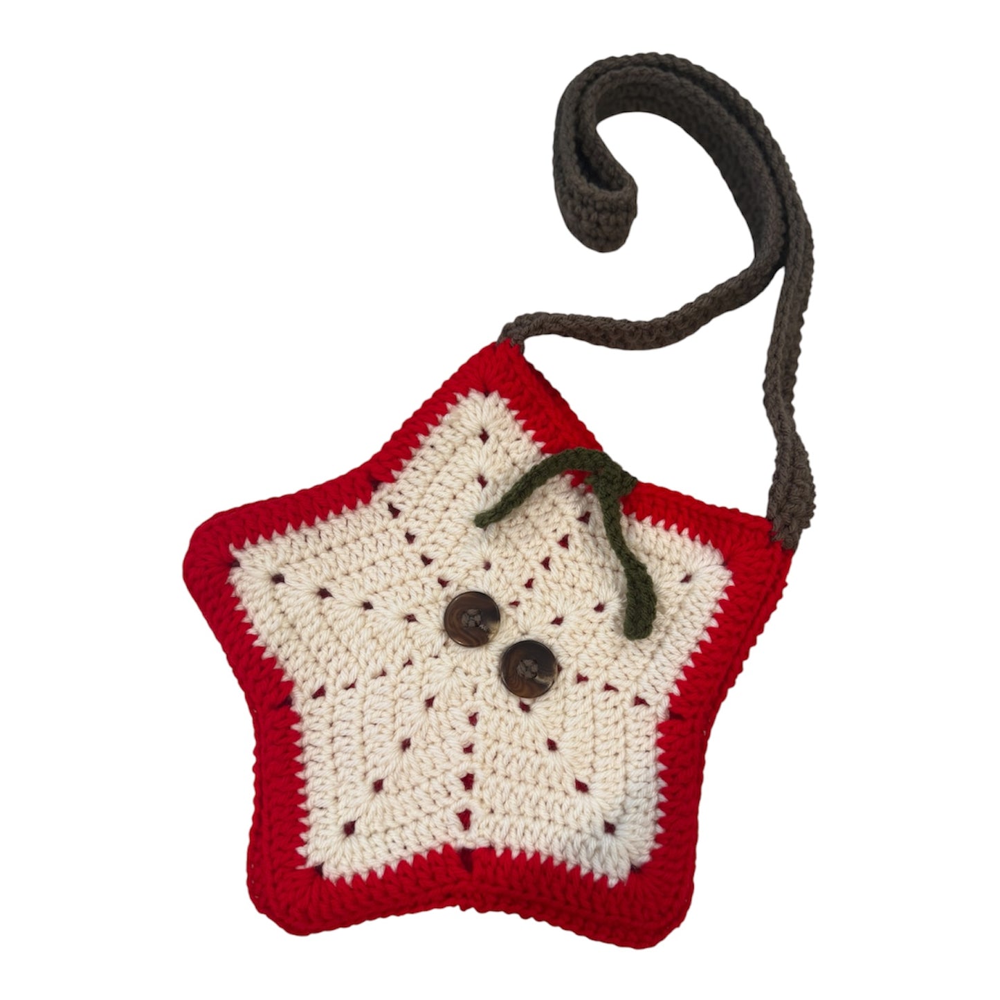 Handmade Crochet Apple Star Bag - Brown Buttons