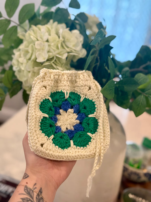 Handmade Crochet Granny Square Drawstring Pouch – Fresh