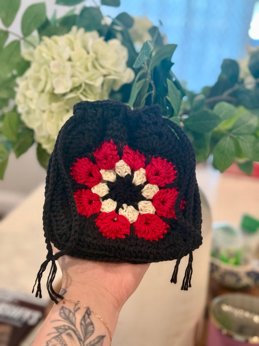 Handmade Crochet Granny Square Drawstring Pouch – Midnight