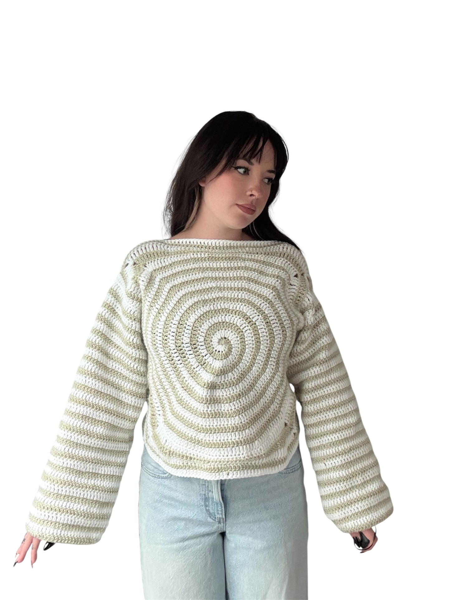 Spiral Sweater (Sage Green & White)