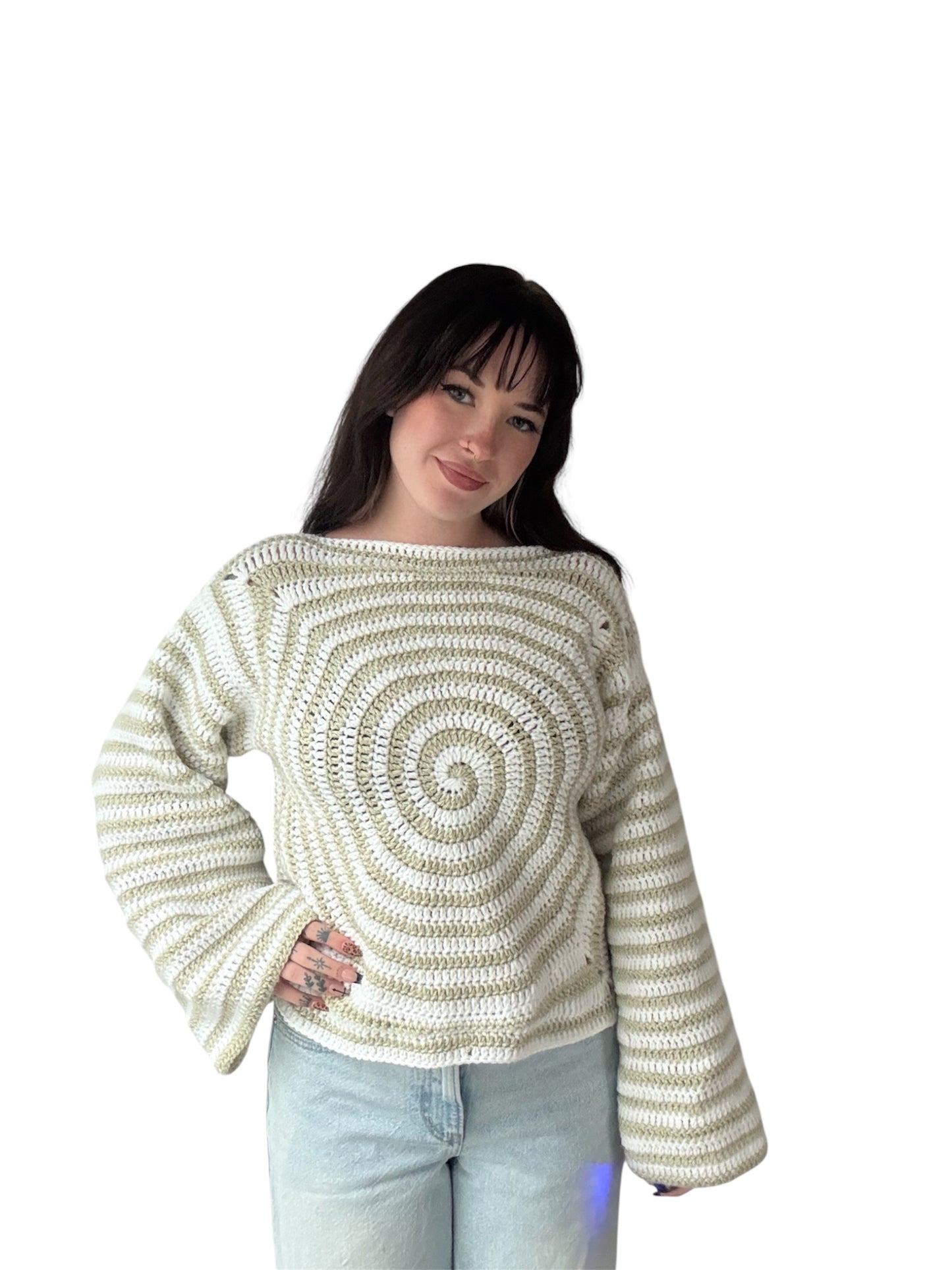 Spiral Sweater (Sage Green & White)