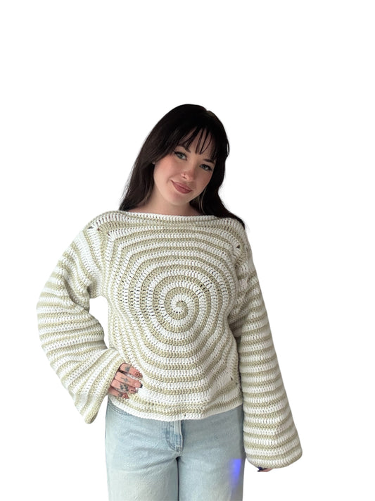 Spiral Sweater (Sage Green & White)
