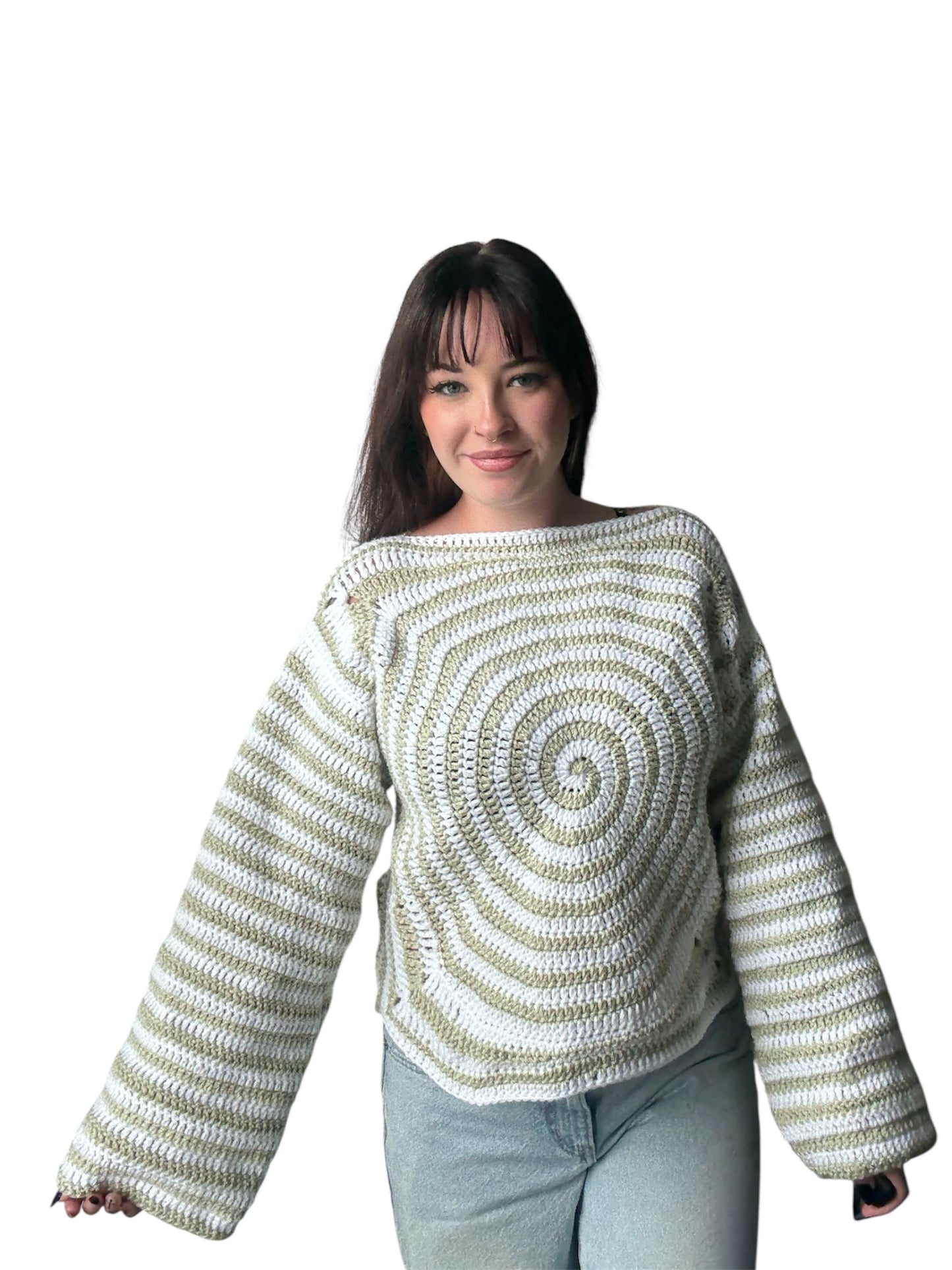 Spiral Sweater (Sage Green & White)