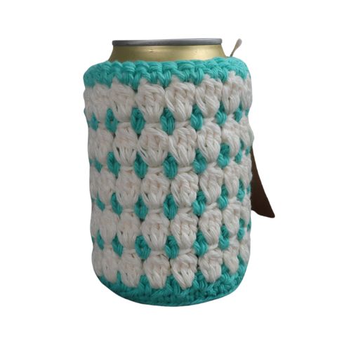 White & Teal Can Koozie